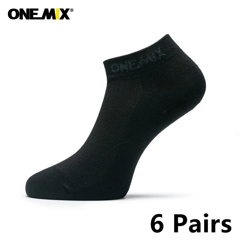 Onemix Brand 6 Pairs Men\'s Running Socks Cotton Cushion Breathable Outdoor Sports Walking Climbing Hiking Crew Dress Black Socks