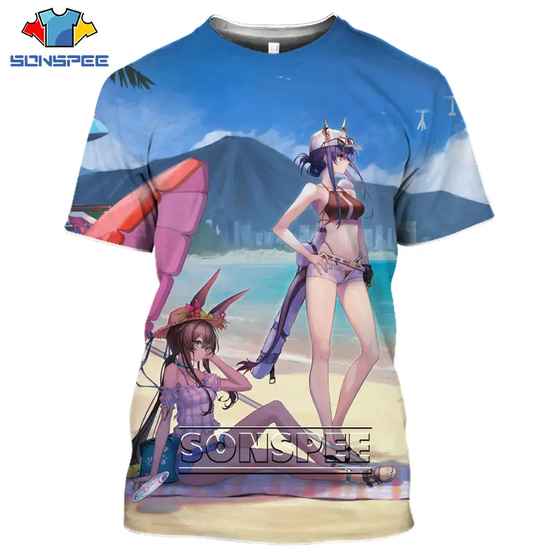 SONSPEE Anime Arknights 3d Print Game T-shirt Streetwear Men Women T-shirt Fashion Sandy Beach Harajuku Summer Homme Tshirt