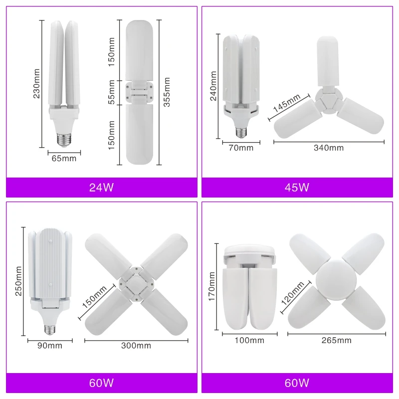 Imagem -02 - Led Dobrável Lâmpada do Ventilador 24w 45 60w E27 Conduziu a Lâmpada ac 220v Dobrável Ufo Lâmpada 360 Graus Lampada Lâmpada Led Branco Frio Holofotes