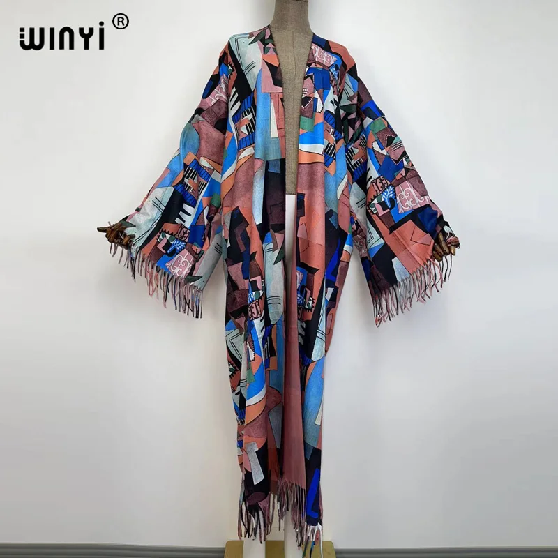 WINYI 2021  Europe winter Women Cardigan stitch sexcy Boho Maxi African Holiday Batwing Sleeve kaftan kimono