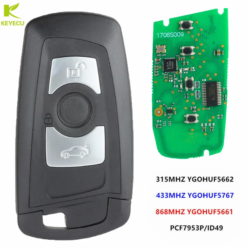 

KEYECU Smart Remote Key 3 Buttons For BMW F Chass 5 7 Series FEM/BDC CAS4 CAS4+ 315MHz YGOHUF5662,434MHz HUF5767,868MHz HUF5661