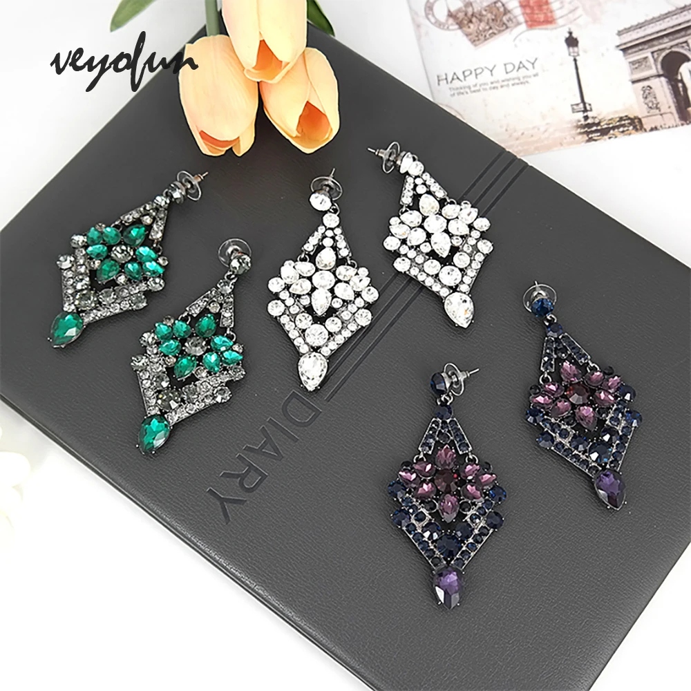 Veyofun Hyperbole Crystal Rhinestone Drop Earrings Bridal Dangle Big Earrings Fashion Jewelry for Women Gift New Wholesale