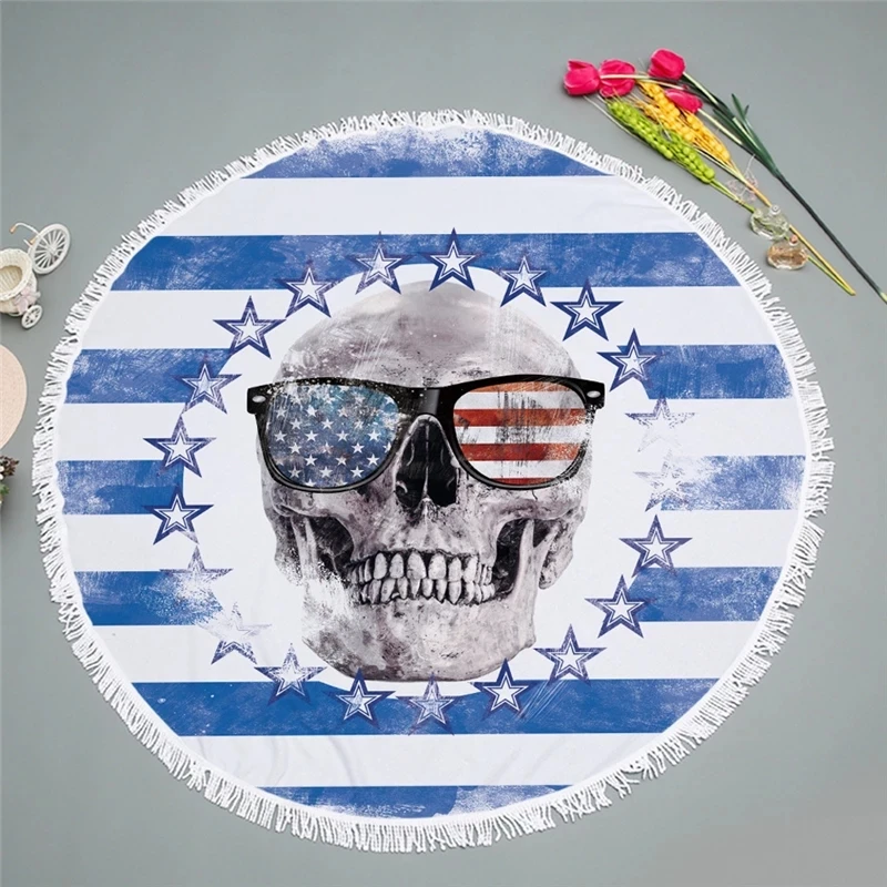 Fashion Evil Skull 150cm Round Beach Towel For Adult Yoga Mat Microfiber Bath Towels Bathroom Supplies Tapestry Home Decoration