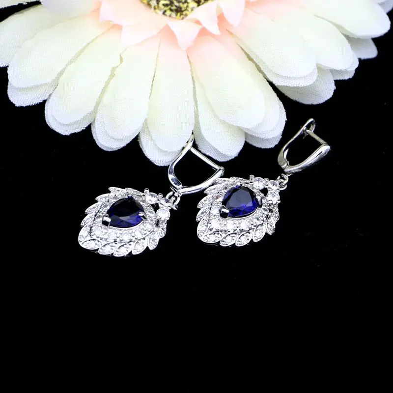 Fashion Bride 925 Sterling Silver Jewelry Blue Cubic Zirconia Stones Strawberry Drop Earrings For Women Wedding Decoration