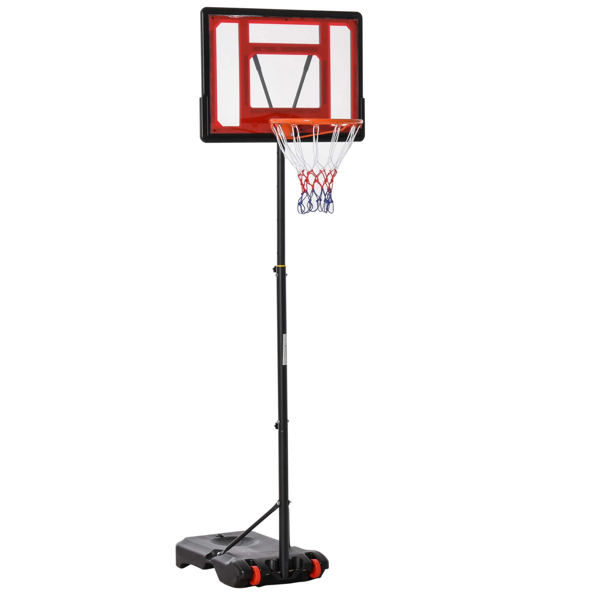 HOMCOM Adjustable Basketball Basket 160-210cm Basketball Hoop with Steel Bracket Fillable Base and 2 Wheels Red Black