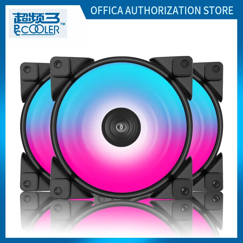 Pccooler 3/Pack Halo Rgb Fan 12Cm 12V & 5V Frgb 3Pin & 4Pin Pwm Stille koelventilator Rgb Chassis Fan Desktop Computer Gastheer Fan