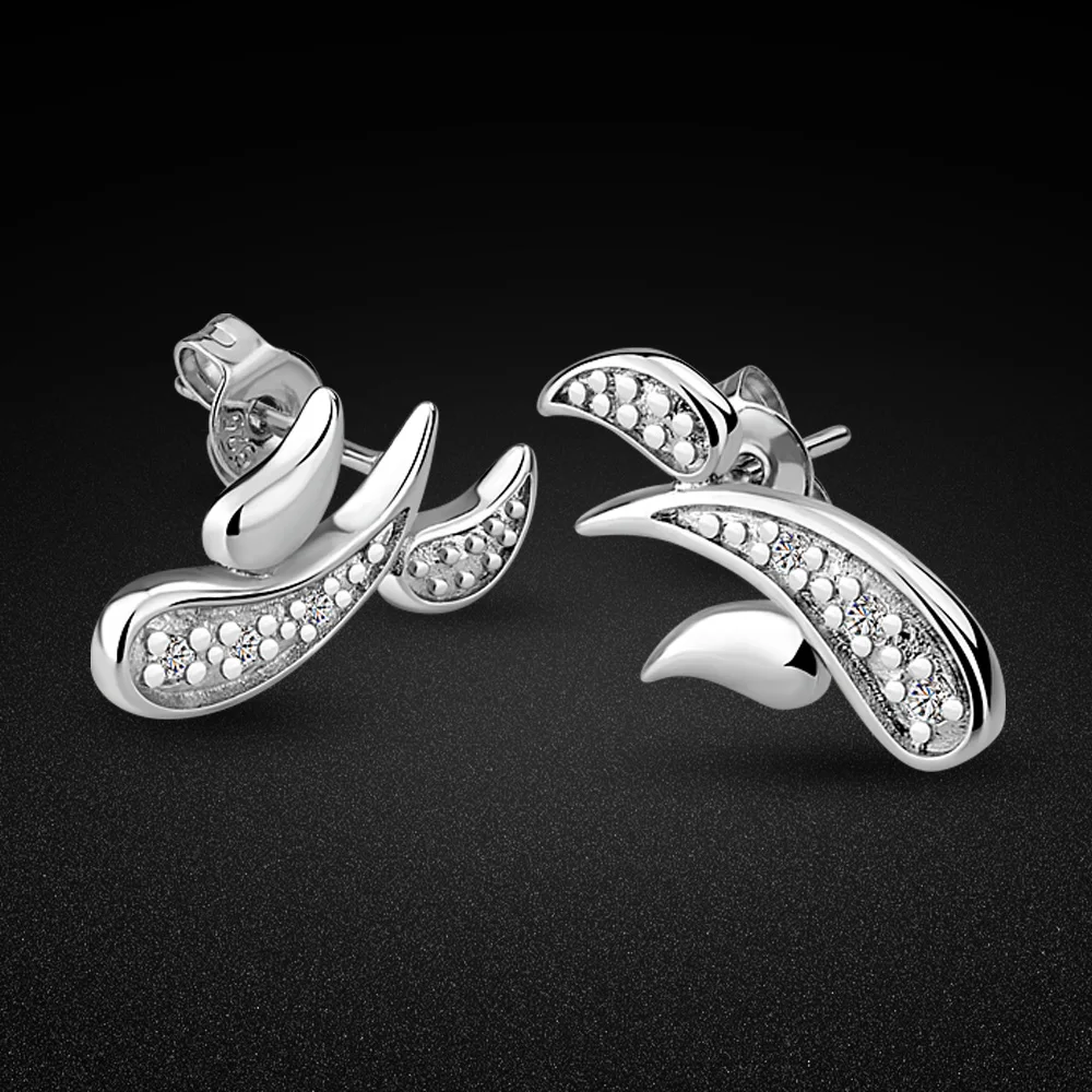 

100% 925 Sterling Silver Stud Earrings Irregular Women's Round Clear Cubic Zirconia Ear Jewelry Charm Christmas Gift