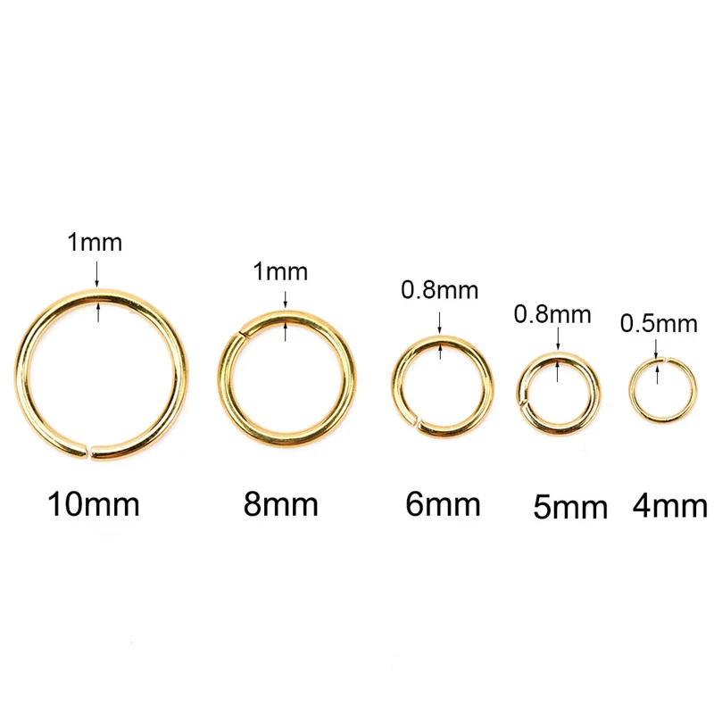 50 100pcs Stainless Steel Open Jump Rings 4 5 6 8 10 mm Golden Color Split Rings Connectors For Necklace Jewelry Making Supplies