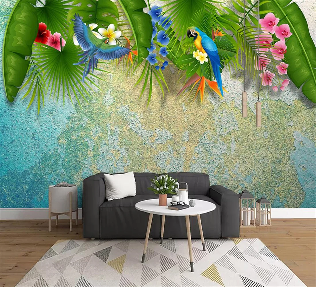 

Custom wallpaper photo Southeast Asia Leaf Flowers and Birds TV background Home decoration 3d wallpaper wall stickers