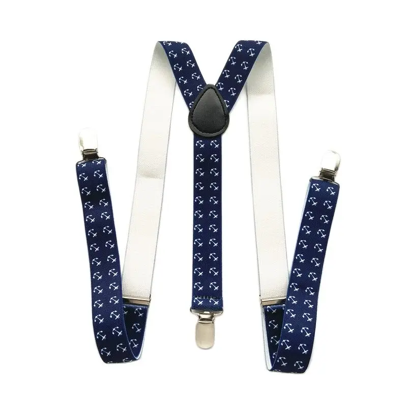 2.5CM Wide Navy Color Anchor Printing Men Suspenders Y-back Braces for Children and Adult 4 Size