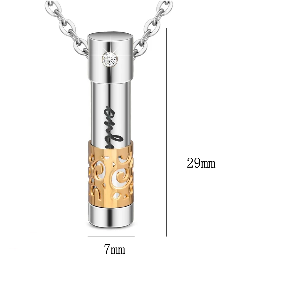 Stainless Steel Jewelry Cylinder Crystal Memorial Urn Pendant Pill Perfume Bottle Screw Opens Cremation Necklace Ash Case Holder