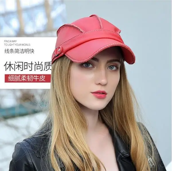 Mode Unisex Hohe Qualität Echt Leder Military Caps Sailor Hüte Frauen Männer Schwarz Braun Flache Top Kapitän Kappe Reise Kadett hut – Detail 5