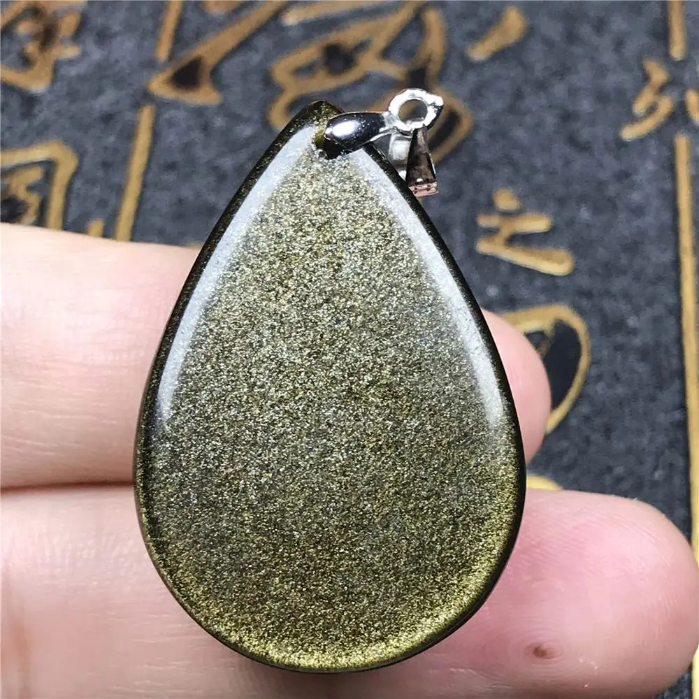 Natural Gold Obsidian Pendant For Women Lady Men Healing Gift Crystal Silver Water Drop Beads Stone Reiki Gemstone Jewelry AAAAA