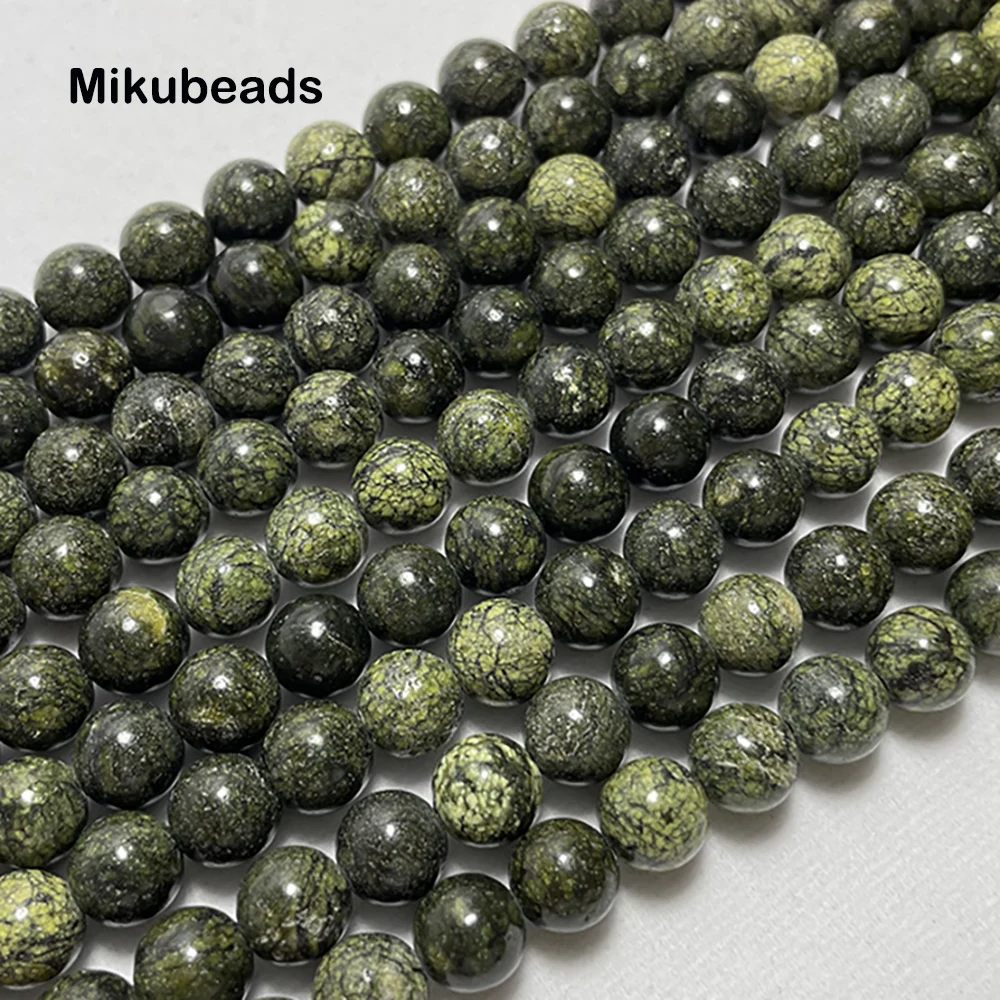 Wholesale Natural 8mm 10mm Russian Serpentine Smooth Round Stone Loose Beads For Jewelry Making DIY Bracelets Necklace Strand