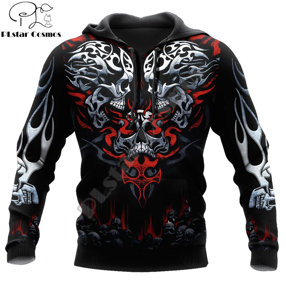 3D Heart Skull Funny Tattoo Hoodie