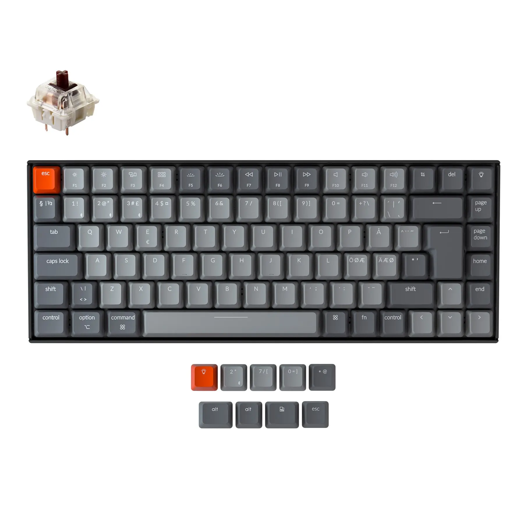 Keychron K2 B BO V2 Wireless Mechanical Keyboard (Nordic ISO Layout) RGB Backlit Gateron Switch for Mac Windows