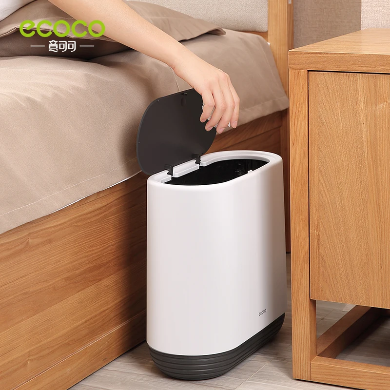 ECOCO Pressing Type Trash Can Kitchen Bathroom Wc Bedroom Garbage Rubbish Bin Large Capacity Trash Cans