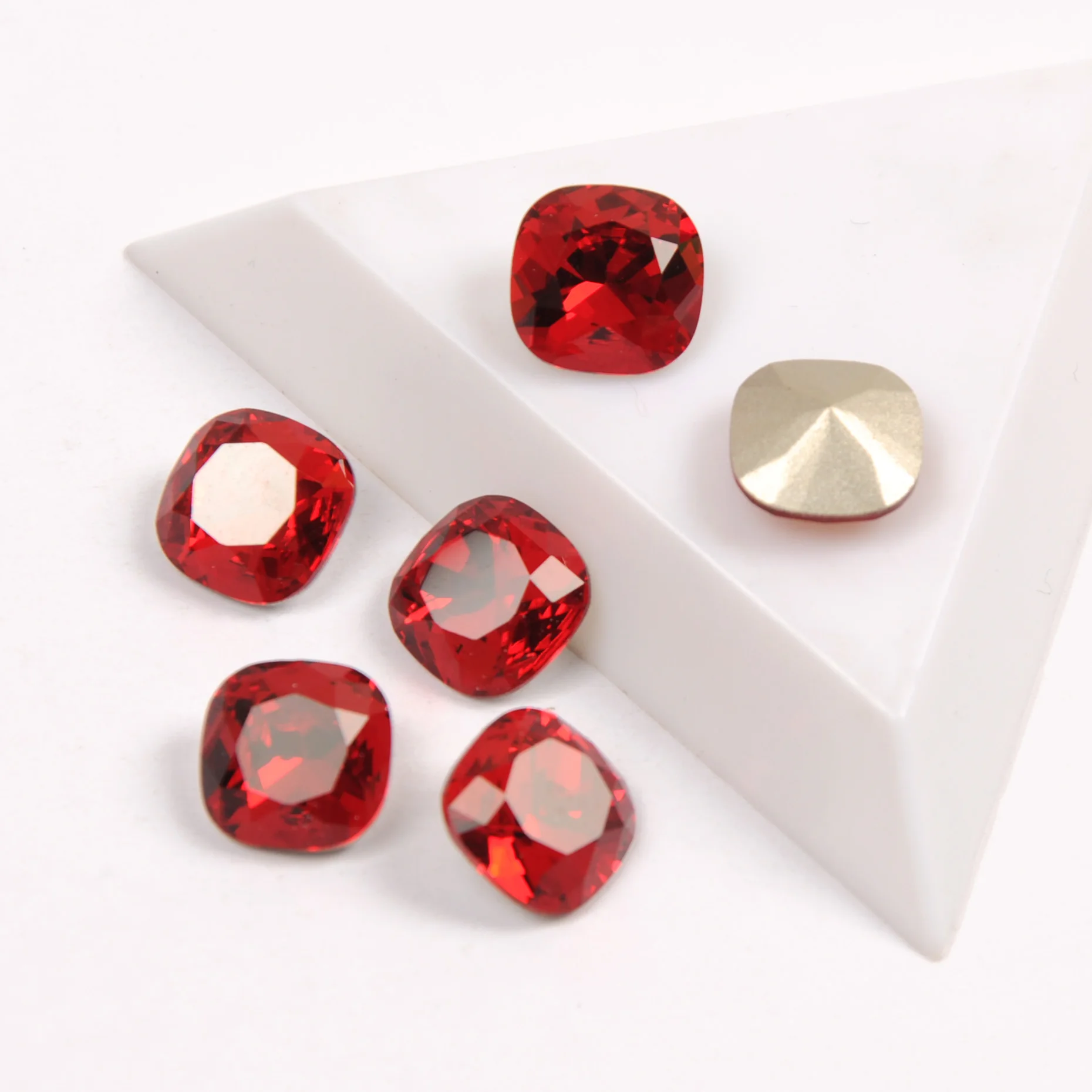 Siam K9 Glass Sewn Rhinestones Cushion Cut Red Jewelry Making Glass Beads Fancy Crystal Stones For Garment Bags Dress Decoration