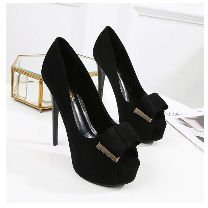 New Sexy Pumps Women Summer Peep-toe Sandals Shoes 3.5cm Platform Flock Strap High Heels Wedding Party Female Shoes With Bow