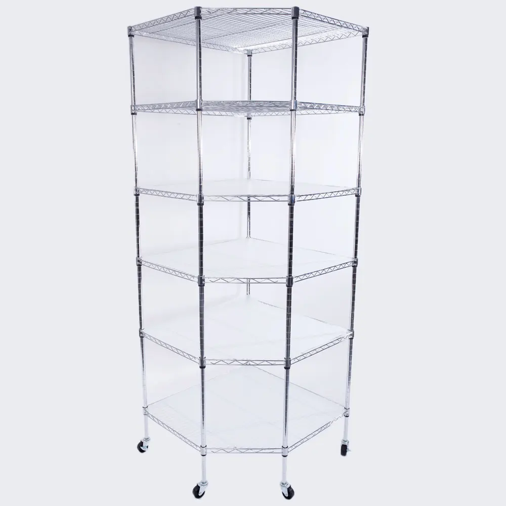 Storage Rack 6-Layer Chrome Plated Polygonal Corner Shelf with 2