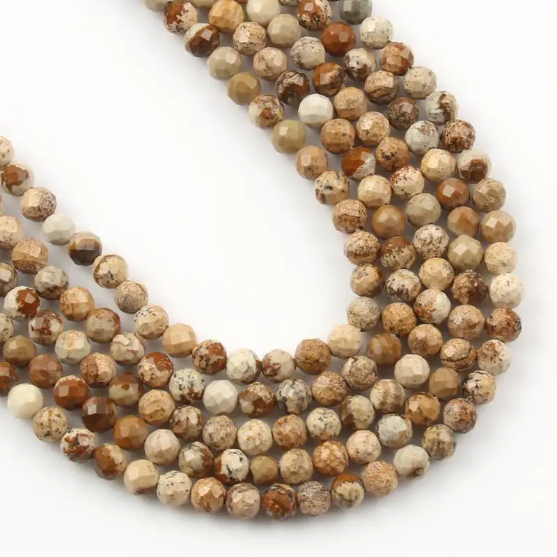 Natural Stone Faceted Picture Jasper Round Loose Spacer Beads for Diy Bracelet Necklace Jewelry Making Wholesale 2 3 4mm 15\'\'