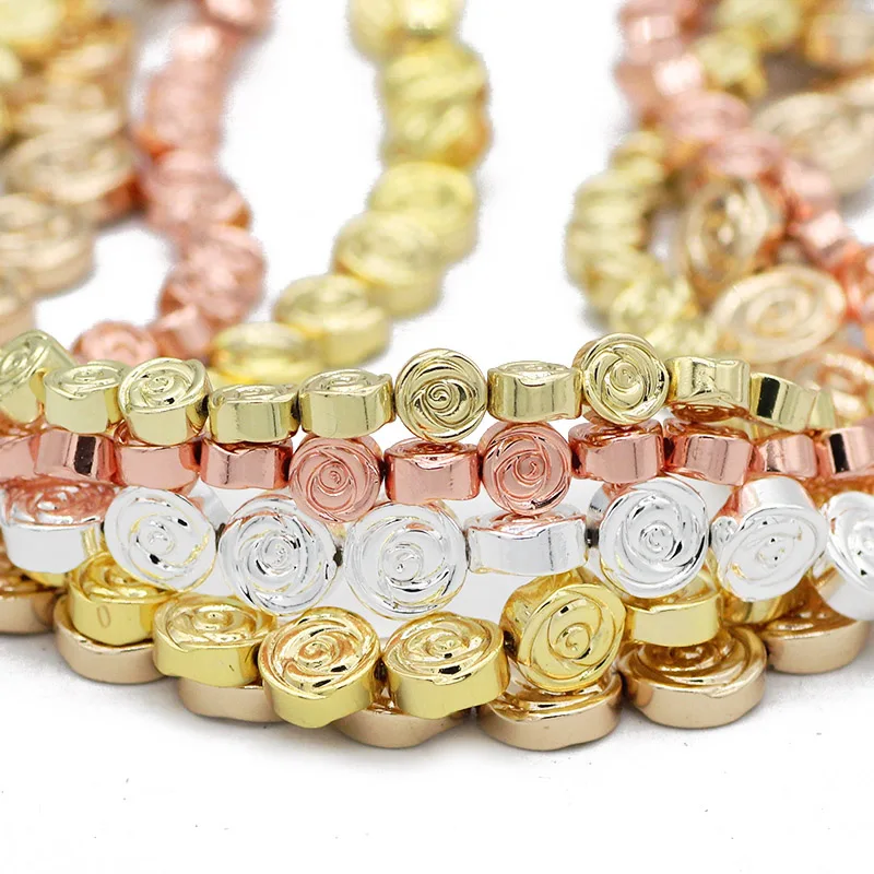 Natürliche Stein Flache Runde Rose Blume Form Hämatit Spacer lose Perlen 6-10MM Für Schmuck Machen Diy Armband halskette Erkenntnisse