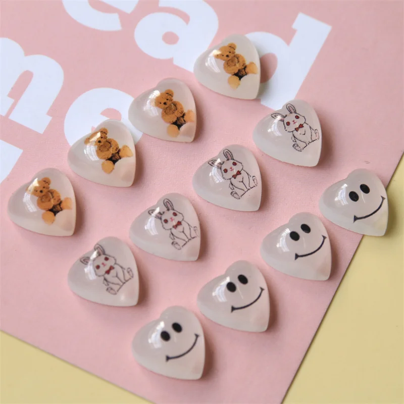 10PCS Fun Cartoon Transparent Smiley Bear Rabbit Peach Heart Patch Diy Acrylic Earrings Hair Accessories