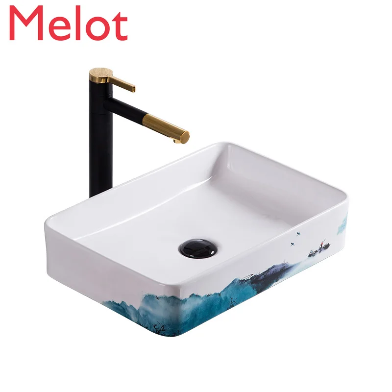 Table Basin Square Ceramic Washbasin Chinese Style Table Basin Balcony Basin Bathroom Wash Basin Household Modern Simplicity