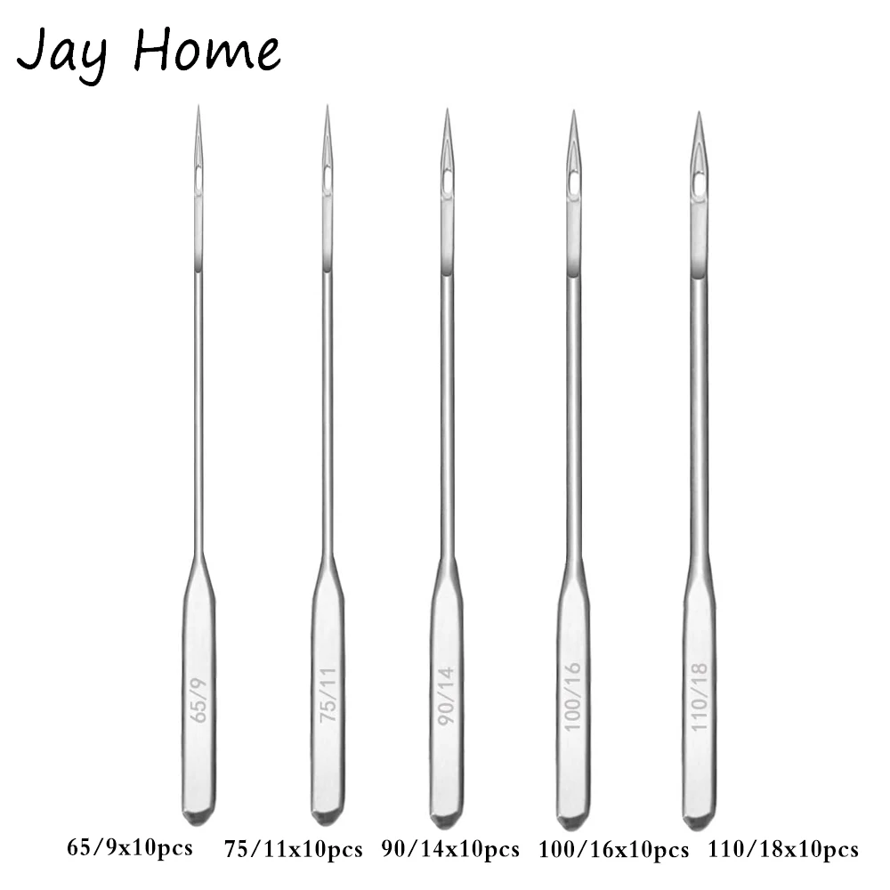 50Pcs Sewing Machine Needles with Box Universal Regular Point 65/9, 75/11, 90/14, 100/16, 110/18 for Machine Sewing Embroidery