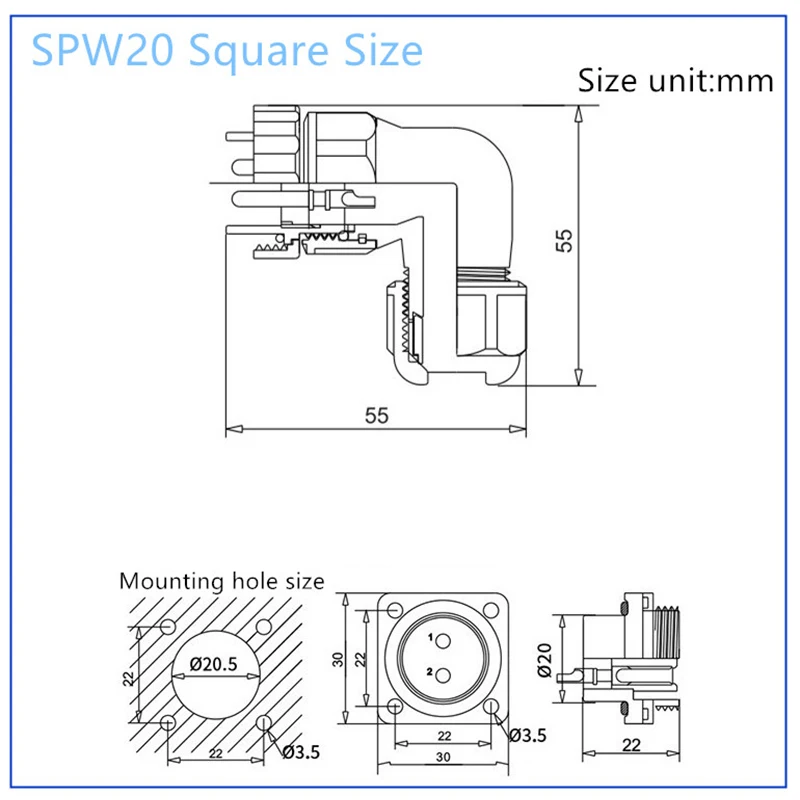 SP20 IP68 elbow Square Flange Wire waterproof connector 1/2/3/4/5/6/7/9/10/12/14 Pin Plug socket Angle Cable Aviation connector