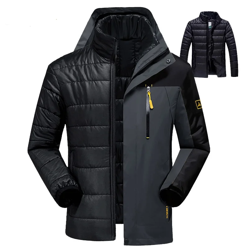 Men's Jacket Winter Warm Outwear Mens Windbreaker Waterproof Jackets Fleece Hooded Parkas Jacket Plus Size 6XL 2 in 1 Thick Coat