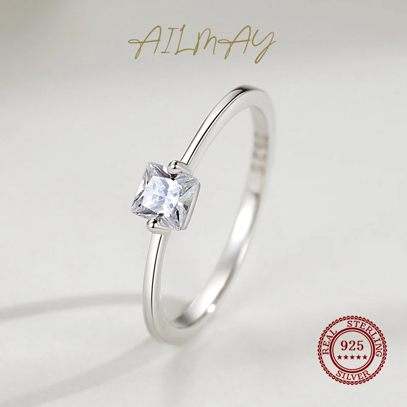 Ailmay anelli di barretta quadrati di moda in autentico argento Sterling 925 per donna anelli eleganti Clear CZ gioielli raffinati femminili