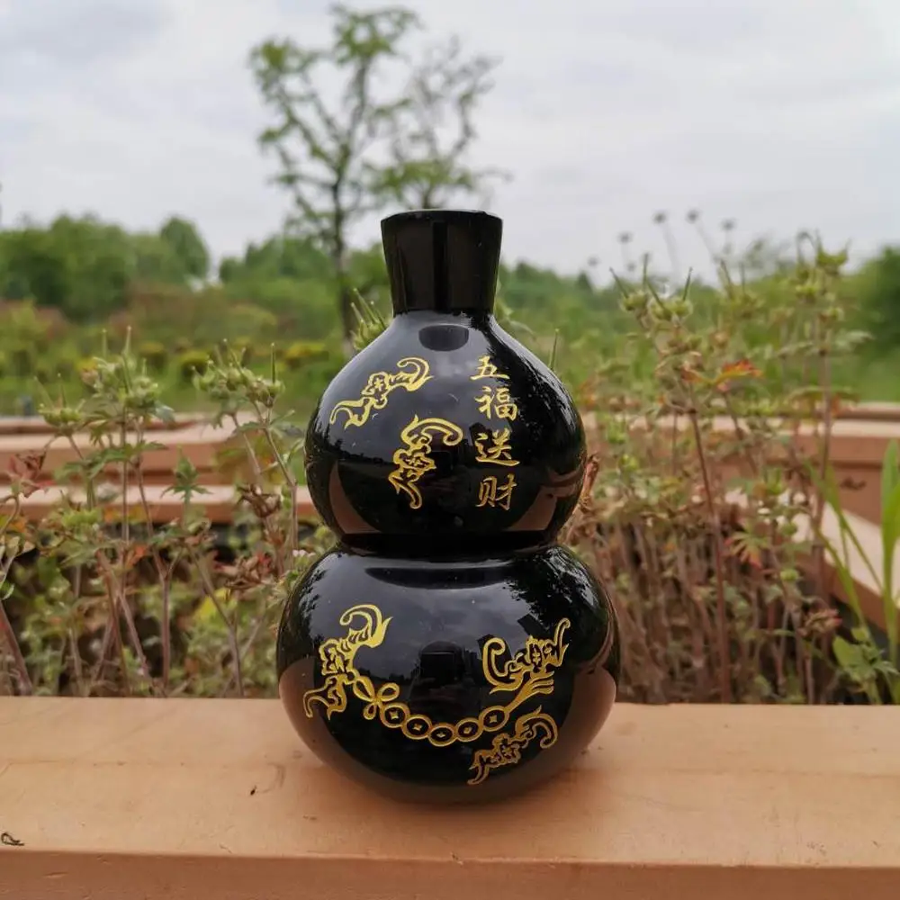 8-20cm Natural Black obsidian Lagenaria siceraria stone crystal bottle gourd crafts for home decoration