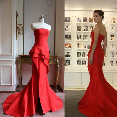 

strapless robe de soiree courte saree strapless michael korns for sale sexy mariage mermaid red long bridesmaid dress