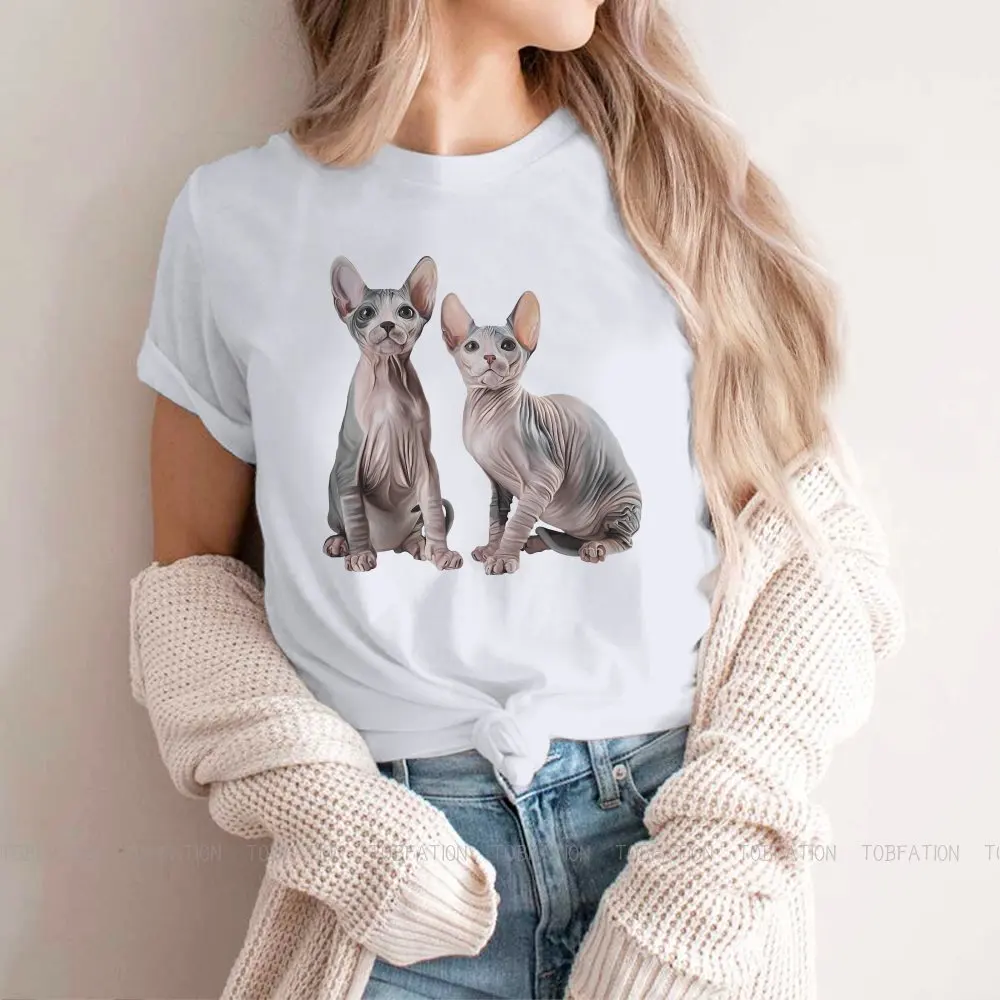 Two Hairless Women Tshirts Canadian Sphynx Cat Aesthetic Vintage Female Clothing Oversized Cotton Graphic Clothes