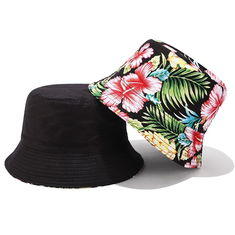 Flower Print Bucket Hat Reversible Fisherman Hat Women Men Outdoor Travel Sun Hat Panama Bucket Cap Hats For Girl