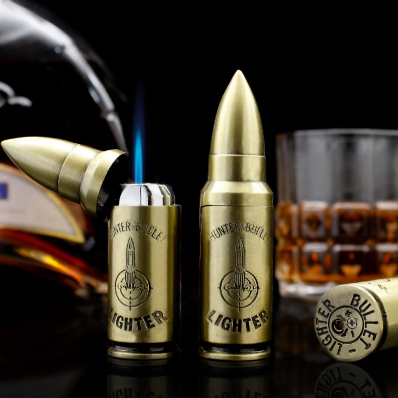 Creative Funny Bullet Butane Lighter Windproof Refillable Gas Torch Metal Gun Jet Lighters For Cigar Dropship Suppliers