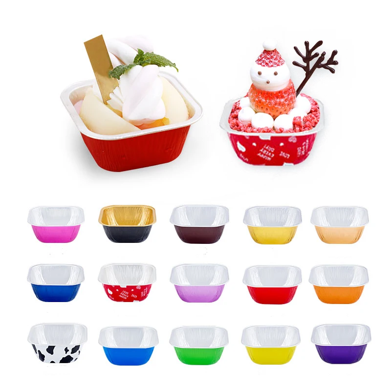 Disposable Cake Box Aluminum Foil Tiramisu Cup Pudding Mould Snack Bowl With Transparency Cover Tinfoil Tart Packing Tool 230ml