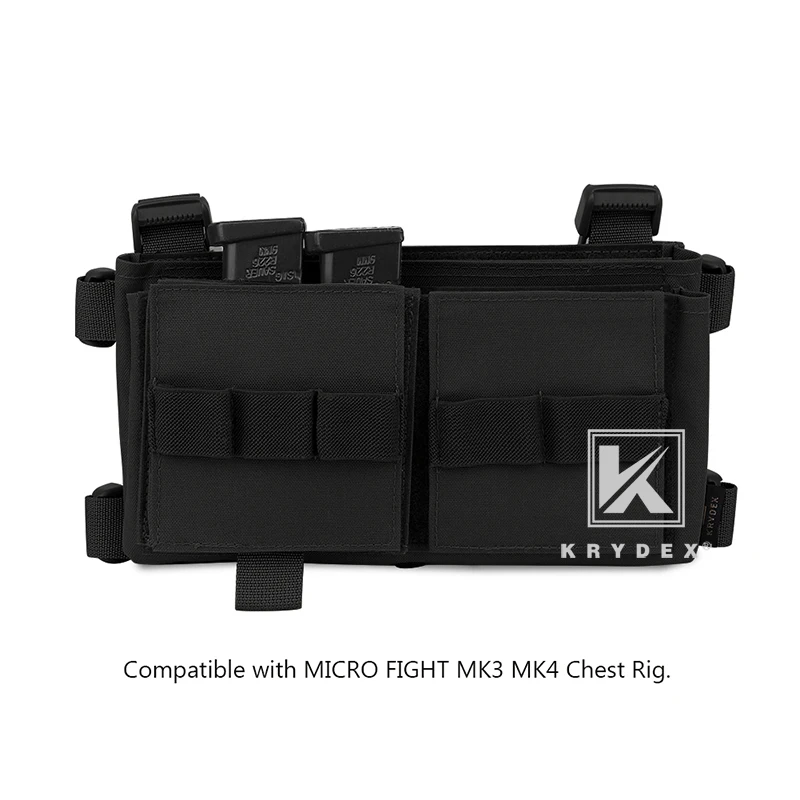 KRYDEX-Bolsa de inserción de doble revista de pistola para Micro Fight MK3 MK4, aparejo de pecho, estilo Spiritus, soporte de revista incorporado elástico BK