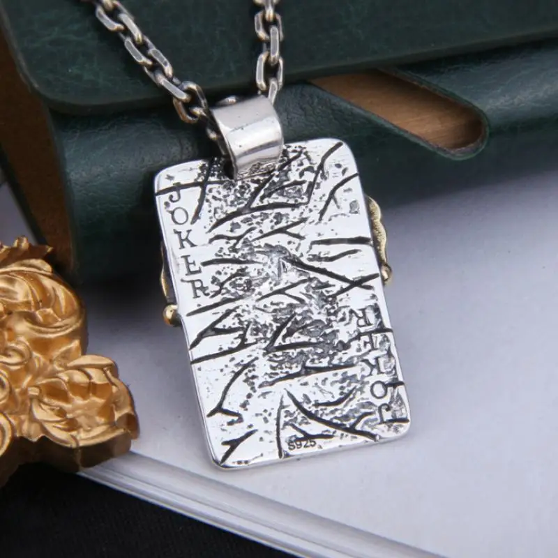 Retro Joker Square Pendant Necklace for Men Hiphop Rock Party Jewelry