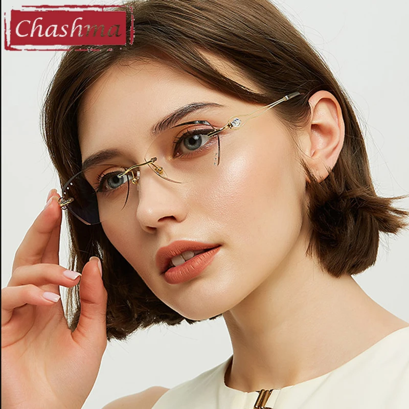 Chashma Prescription Glasses Women Eyeglasses Light Gradient Color RX Lenses Pure Titanium Rimless Optical Frames Spectacles