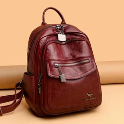 Mochila de couro macio com zíper para mulheres, Bolsa de viagem confortável para senhoras, Mochila Monocromática, Moda elegante designer