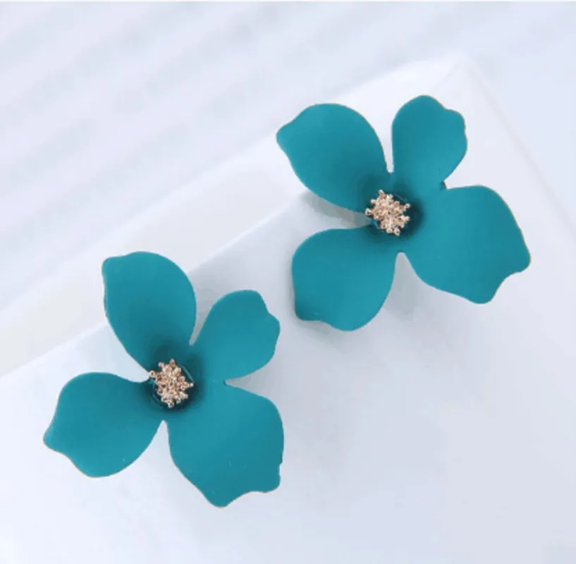 أقراط إبرة فضة S925 للإناث ، زهرة صغيرة لطيفة ، بتلات حمراء ، شبكة ، مزاجه ، مجوهرات أنيقة