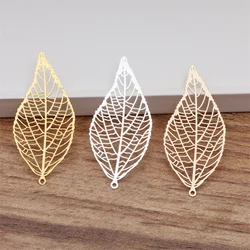 20pcs 43x20mm Gold/silver Color Leaf Pendant Charms Metal Leaf Jewelry Findings for DIY Necklace Accessories