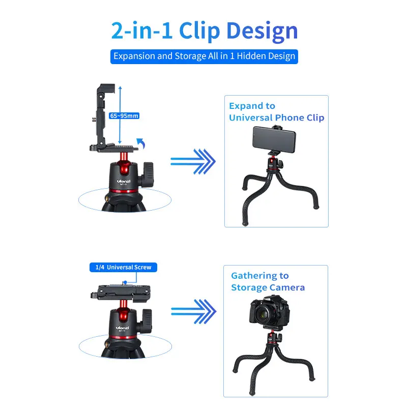 Portable Versatile Tripod for Smart Phone DSLR Camera Octopus Tripod Phone Holder Mount Phone Clip Flexible 360 Degree Ballhead