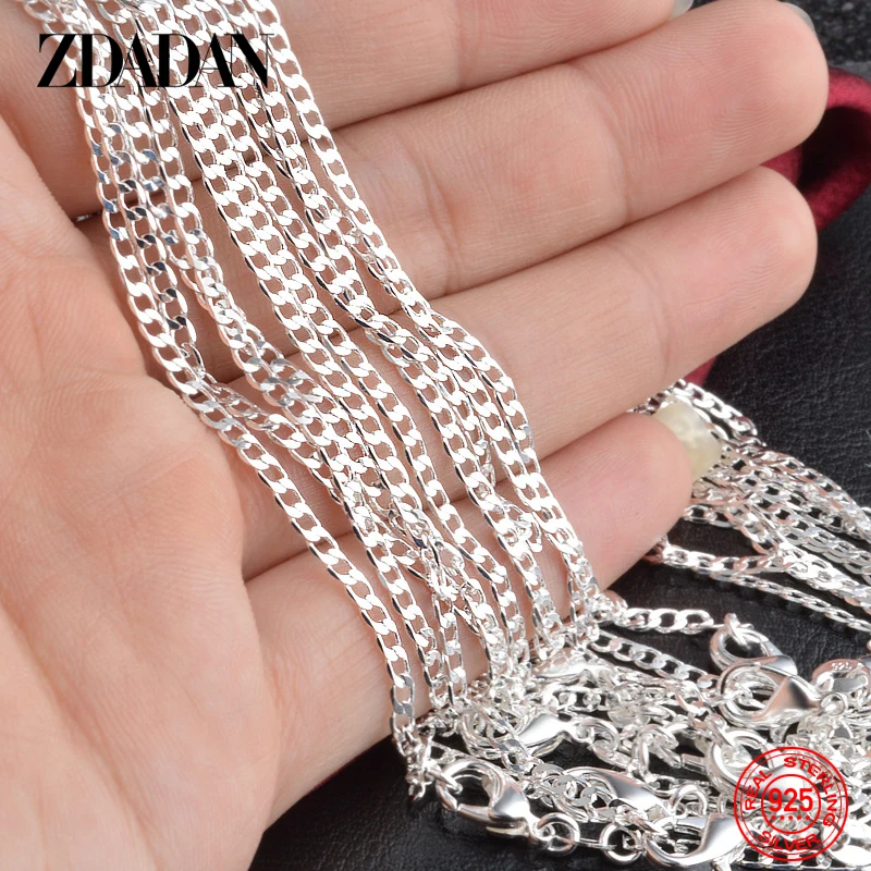 

ZDADAN 925 Sterling Silver 2MM Flat Necklace Chain For Women Men Fashion Wedding Party Jewelry Gift