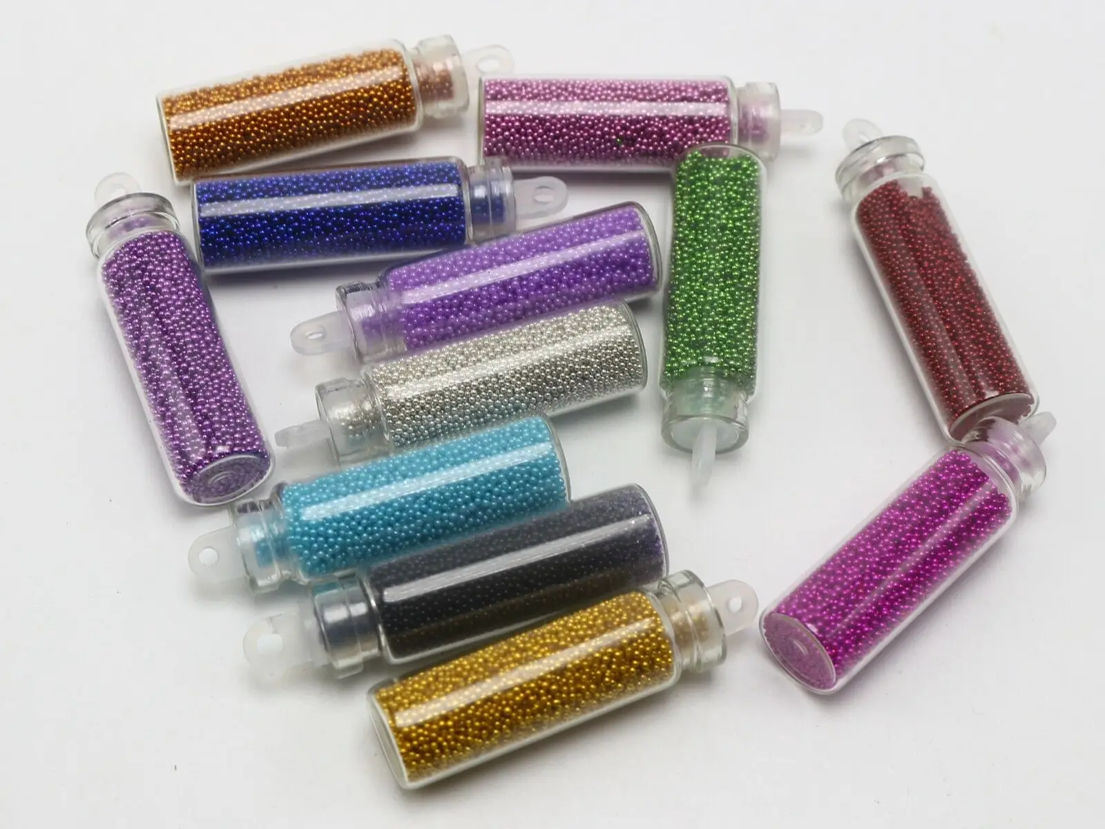 12 Bottles Mini Glitter Glass Vial Charm Nail Art Caviar Microbeads Set Crafts