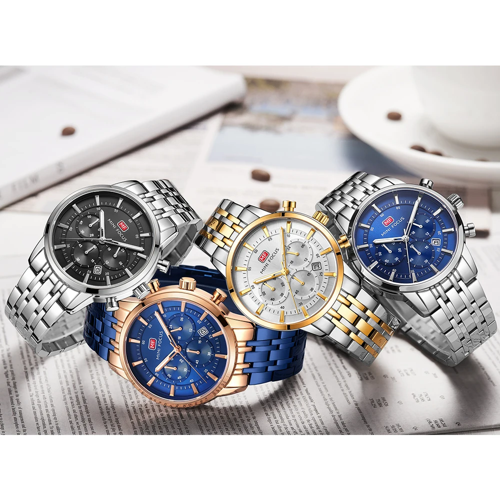 MINI FOCUS Luxury Silver Blue Quartz Watches Men 2020 Top Brand Chronograph Wristwatch Waterproof Luminous Business Watch Man