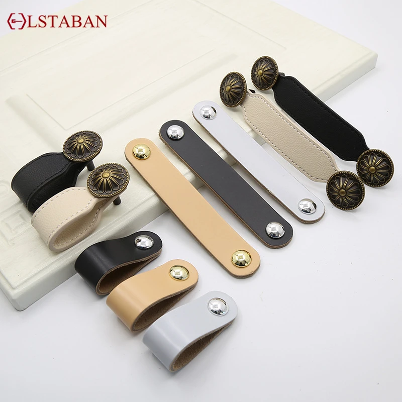 European Modern Kitchen Cabinet Handle Cupboard Wardrobe Drawer Pull Shoe Cabinet Leather Handle Furniture Hardware Retro Knob