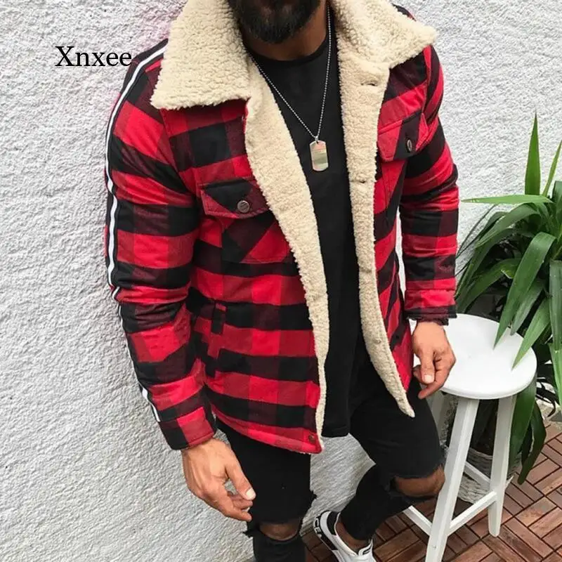 

Winter Men's Fashion Jacket Warm Plaid Composite Cardigan Casual Long Sleeve Tops Plush Top Coat Coat Streetwear